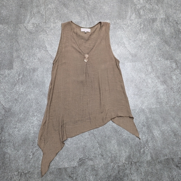 Pretty Angel Tops - Linen* Asymmetrical Tank by LITTLE ANGEL Vneck Lagenlook Size  Small